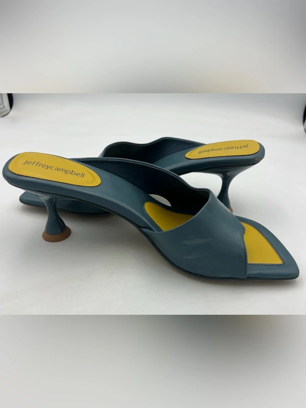 Jeffrey Campbell Dusty Blue/Yellow Slide Sandal/Mule Square Toe Women’s Size 8.5